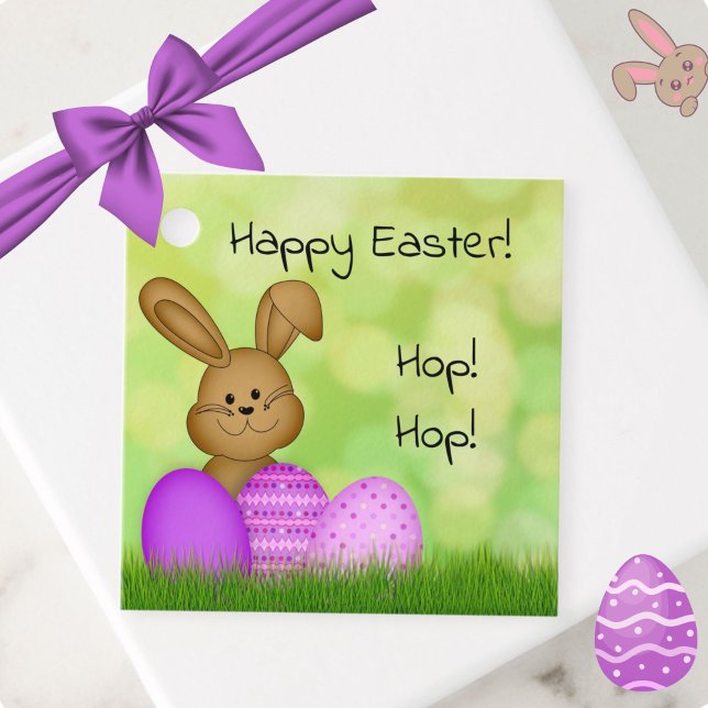 Niedlicher farbiger Cartoon Ostersonniger Gefallen Geschenkanhänger (These cute cartoon Easter Bunny gift tags may be personalized with your own message. Happy Easter!)