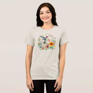 Niedlicher farbiger Hummingbird-Blumenstrauß Tri-Blend Shirt