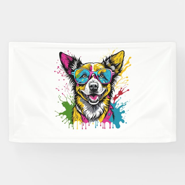 Niedlicher, farbiger Hund mit Sonnenbrille Banner (Horizontal)