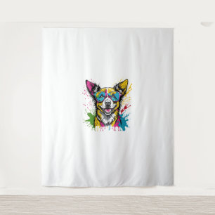 Niedlicher, farbiger Hund mit Sonnenbrille Wandteppich