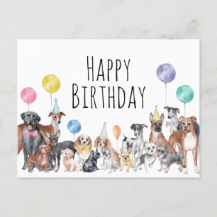 Niedlicher farbiger Hund zum Geburtstag Postkarte