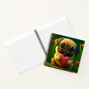 Niedlicher farbiger Mops Hund Welpe mit Herz Notizbuch