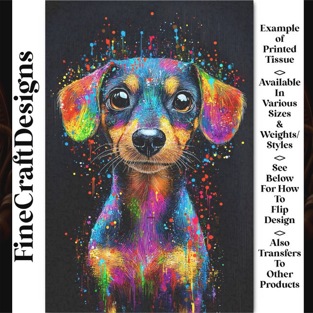 Niedlicher farbiger Pop Art Dackel Dog AX4 Decoupa Seidenpapier (Von Creator hochgeladen)