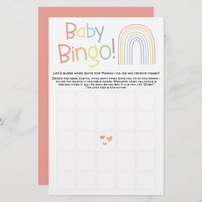 Niedlicher farbiger Regenbogen Baby Bingo Game Fly (Vorne/Hinten)