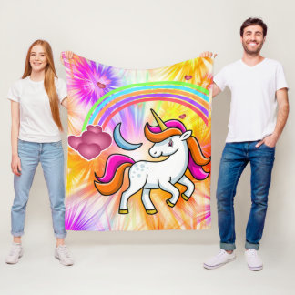 Niedlicher, farbiger Regenbogen, Unicorn, Feuerwer Fleecedecke