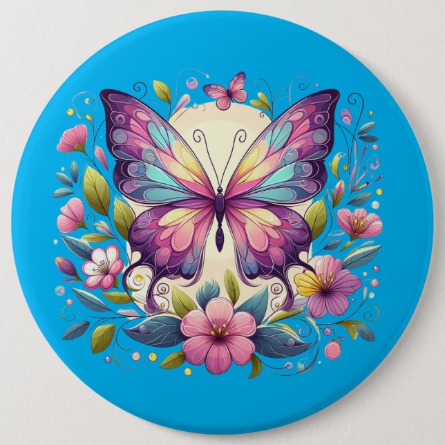 Niedlicher, farbiger Schmetterling Button (Vorderseite)