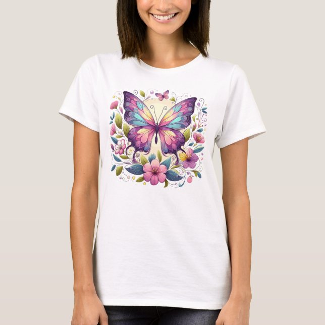 Niedlicher, farbiger Schmetterling T-Shirt (Vorderseite)