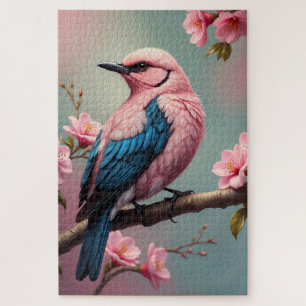 niedlicher, farbiger Vogel auf einem Ast mit Blume Puzzle