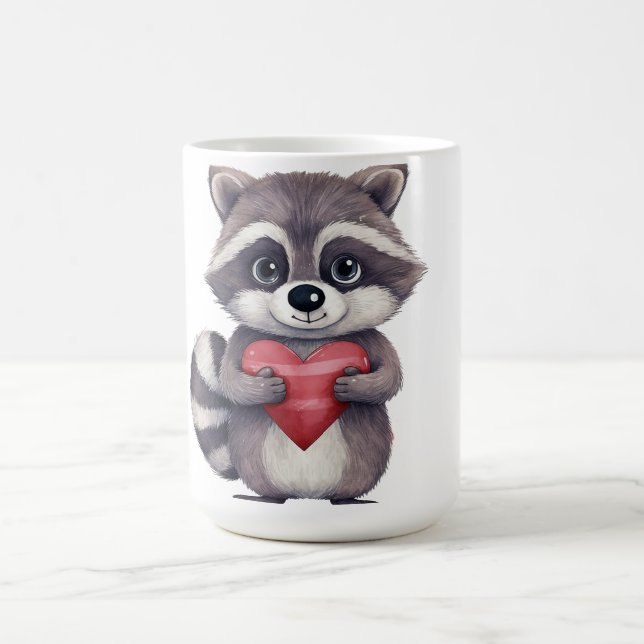 niedlicher, farbiger Wasserfarbenrakkoon mit Herz Kaffeetasse (Mittel)