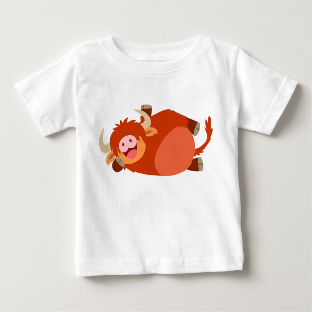 Niedlicher fauler Cartoon-Hochland-Kuh-Baby-T - Baby T-shirt (Vorderseite)