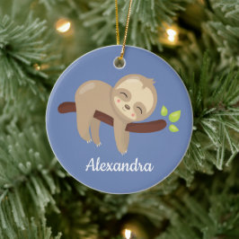 Niedlicher Faultier am Baum Kawaii Keramik Ornament