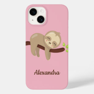 Niedlicher Faultier auf Baum-Tierillustration rosa Case-Mate iPhone 14 Hülle