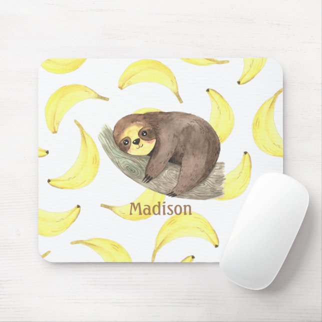 Niedlicher Faultier auf einer Banane Mousepad (Mit Mouse)
