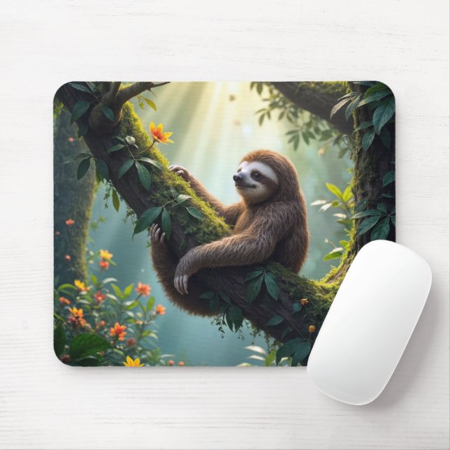 Niedlicher Faultier im Regenwald Mousepad (Mit Mouse)