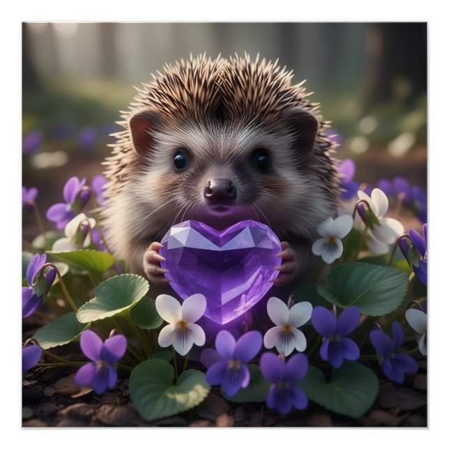 Niedlicher Februar-Igel mit Amethyst-Herz Poster (Vorderseite)