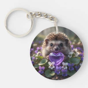 Niedlicher Februar-Igel mit Amethyst-Herz Schlüsselanhänger