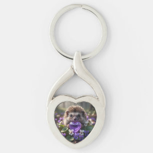 Niedlicher Februar-Igel mit Amethyst-Herz Schlüsselanhänger