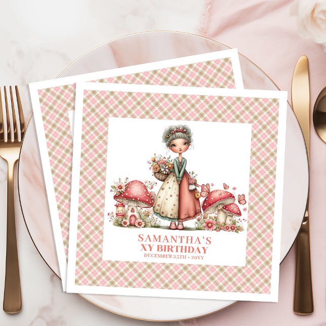Niedlicher Feengarten-Geburtstag Rosa Blumige Part Serviette (Cute Fairy Garden Birthday Pink Floral Party Napkins)