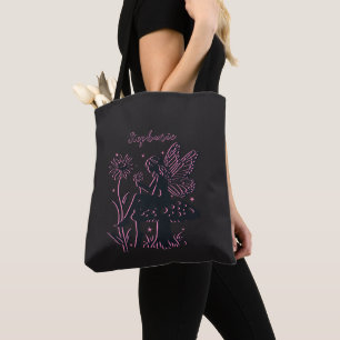 Niedlicher Feenpilz und schwarze und rosa Blume