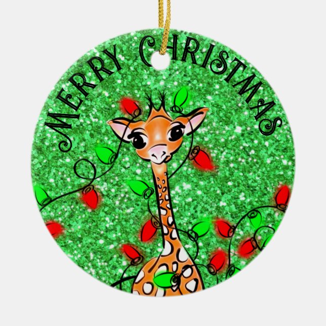 Niedlicher Feiertag - Giraffe mit Tinkeln Keramik Ornament (Vorne)