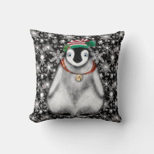 Niedlicher Feiertag Pinguin Glitzer Schneeflocken Kissen