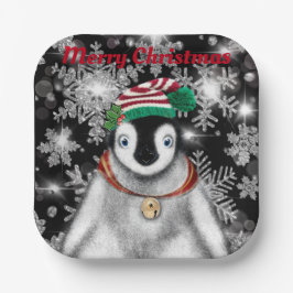 Niedlicher Feiertag Pinguin Glitzer Schneeflocken Pappteller