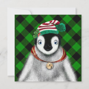 Niedlicher Feiertag Pinguin grün kariert Einladung