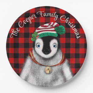 Niedlicher Feiertag Pinguin Rot kariert Pappteller