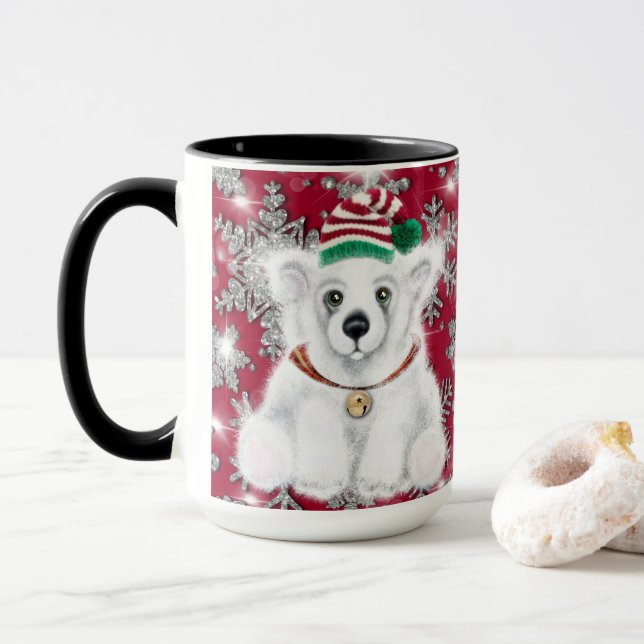 Niedlicher Feiertag Polar Bären Glitzer Schneefloc Tasse (Mit Donut)