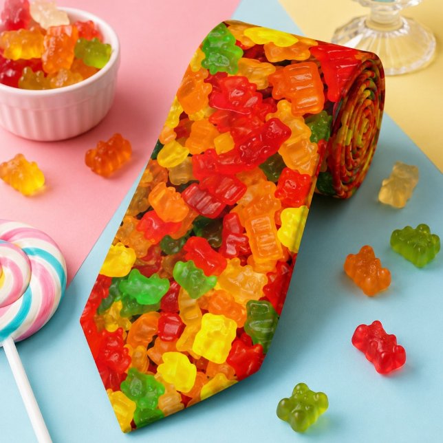 niedlicher Feinschmecker Regenbogen-Bär mit bunten Krawatte (cute foodie rainbow colourful candy Gummy Bear Neck Tie)