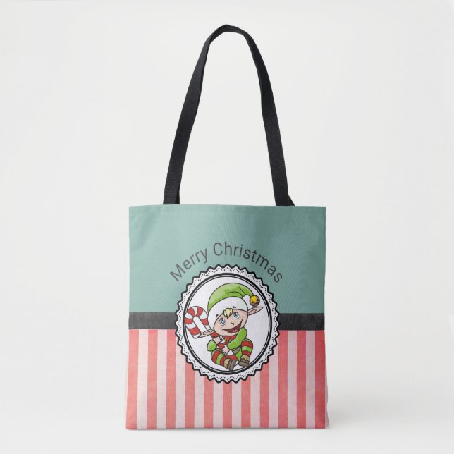 Niedlicher Festelf mit Candy Cane Frohe Weihnachte (Vorderseite)