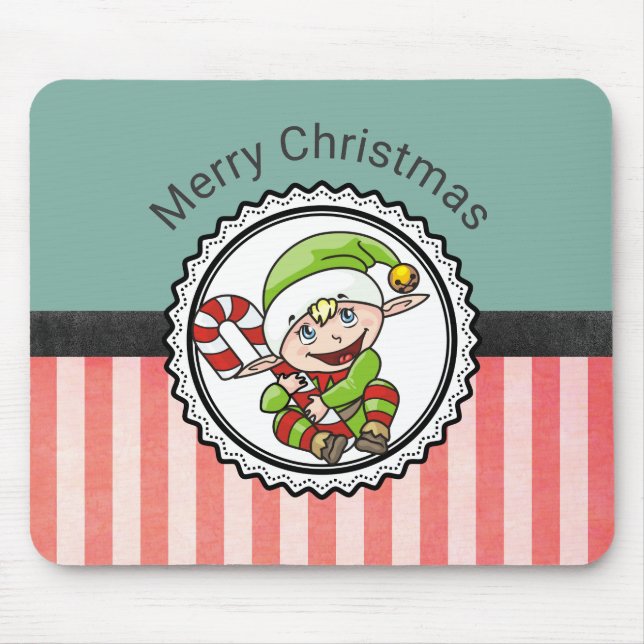 Niedlicher Festelf mit Candy Cane Frohe Weihnachte Mousepad (Vorne)