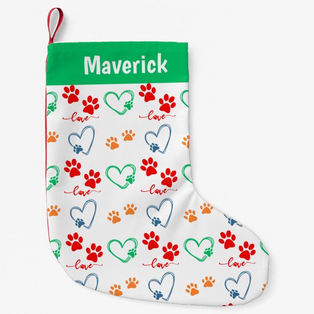 Niedlicher festlicher Hund PAWS Personalisiert Kleiner Weihnachtsstrumpf (Vorderseite)