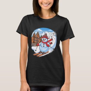 Niedlicher festlicher Schneemann Skifahren T-Shirt