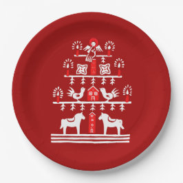 Niedlicher festlicher Skandi Roter Weihnachtsbaum Pappteller