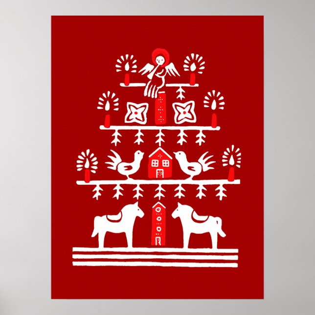 Niedlicher festlicher Skandi Roter Weihnachtsbaum Poster (Vorne)