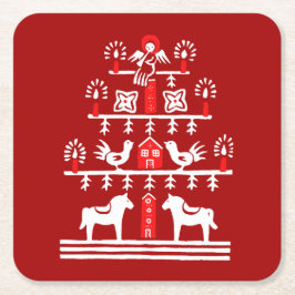 Niedlicher festlicher Skandi Roter Weihnachtsbaum Rechteckiger Pappuntersetzer