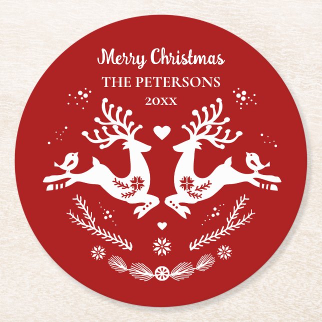 Niedlicher festlicher Skandi Runder Pappuntersetzer (Vorderseite)