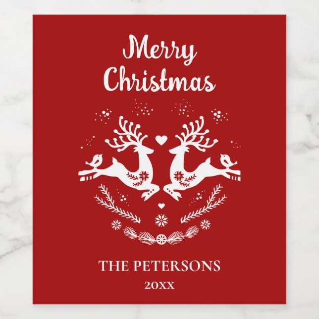 Niedlicher festlicher Skandi Weinetikett (Einzelnes Label)