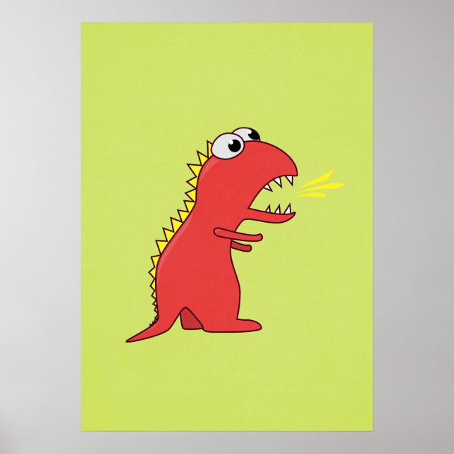 Niedlicher Feueratmer Cartoon T-Rex Dinosaurier Poster (Vorne)