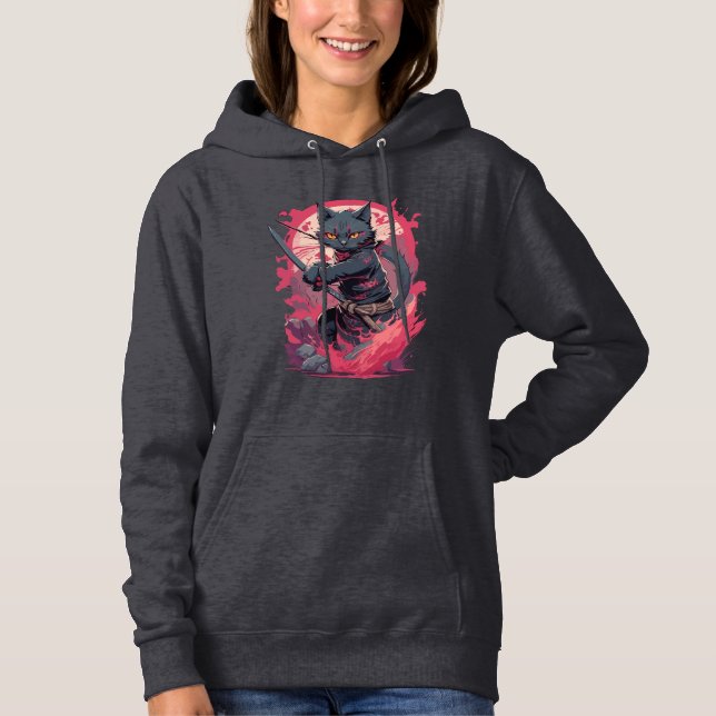 Niedlicher Feuerschlag Schwarzer Ninja Katzenkämpf Hoodie (Vorderseite)