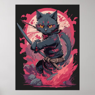 Niedlicher Feuerschlag Schwarzer Ninja Katzenkämpf Poster
