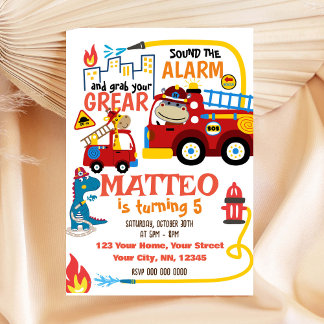 Niedlicher Feuerwehrmann Einladung zum Geburtstag