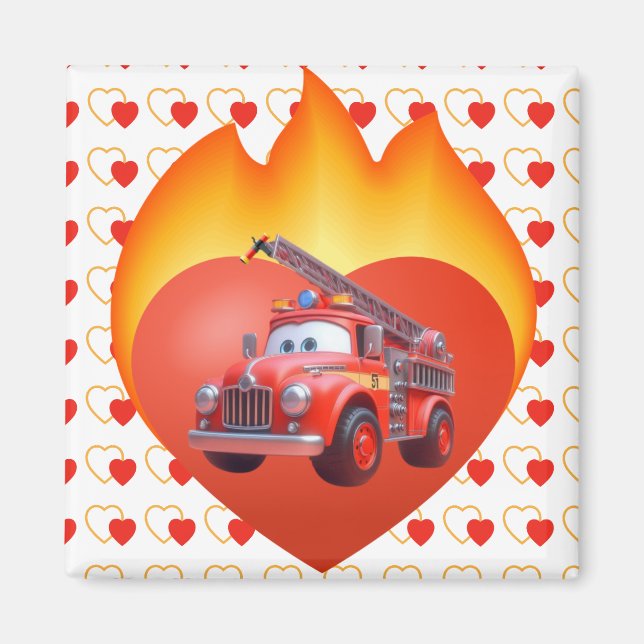 Niedlicher Feuerwehrwagen Valentinstag Magnet (Vorne)