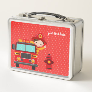 Niedlicher Firefighter * Wählen Sie Ihre Hintergru Metall Lunch Box