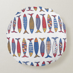 Niedlicher Fisch. Hintergrund für Kinder. Nahtlose Rundes Kissen