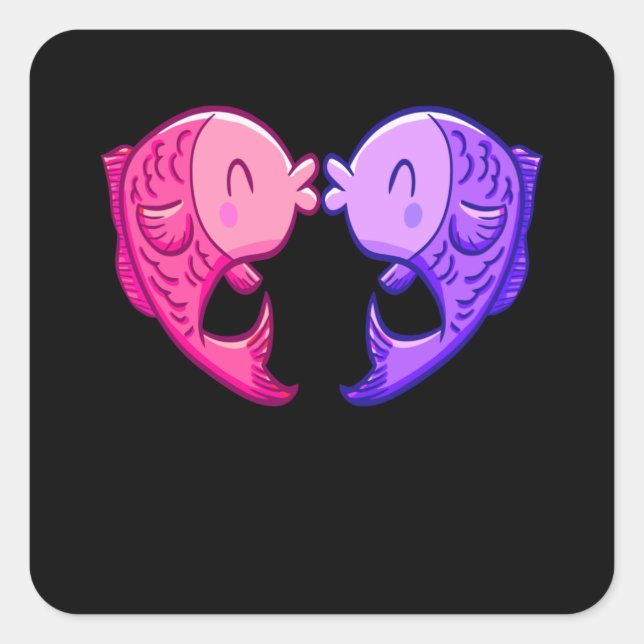 Niedlicher Fischkissenherz Aquarium Aquarist Quadratischer Aufkleber (Vorderseite)