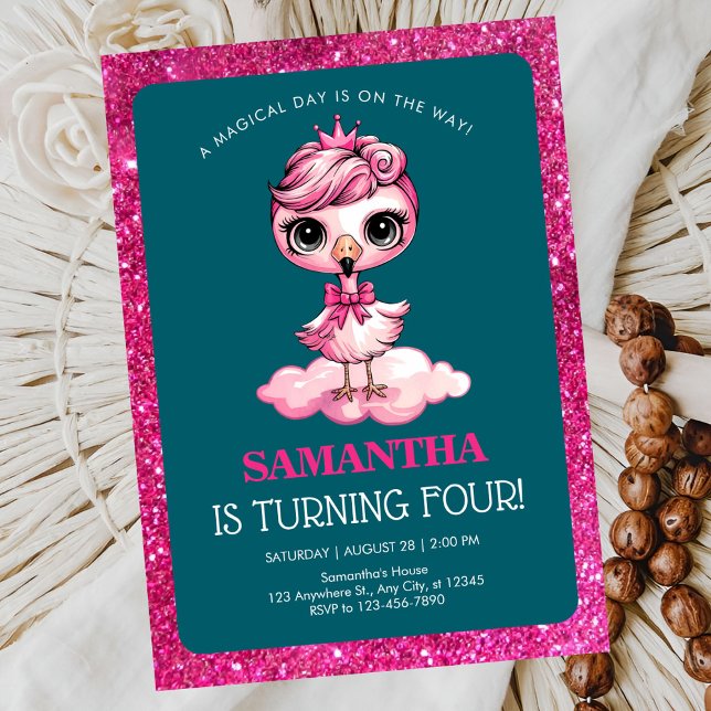 Niedlicher Flamingo mit Krongeburtstag Einladung (Von Creator hochgeladen)