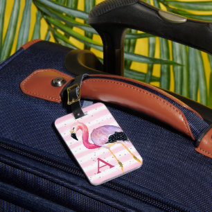 Niedlicher Flamingo Monogram Pink Strip Gepäckanhänger