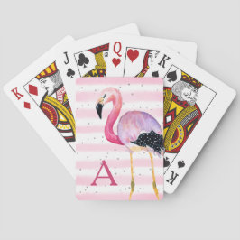 Niedlicher Flamingo Monogram Pink Strip Spielkarten
